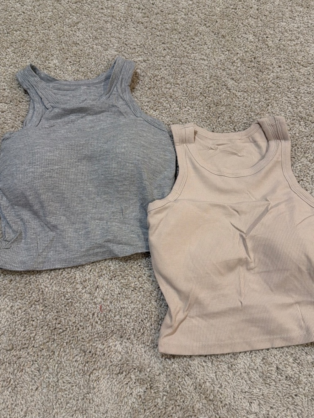 SHEIN Ribbed Tank Crop Top Duo - Gray & Beige